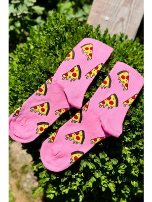 Lou Socks Unisex Pembe Pizza Dilim Desenli Renkli Soket Çorap