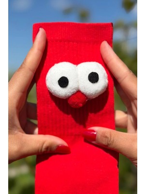 Lou Socks Unisex Kırmızı Pörtlek Gözlü Eğlenceli Soket Çorap