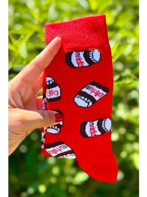 Lou Socks Unisex Kırmızı Nutella Tasarım Soket Çorap