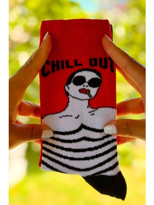 Lou Socks Unisex Sağlı Sollu Chill Out Desenli Soket Çorap