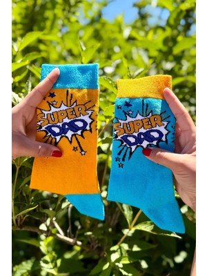 Lou Socks Unisex Sağlı Sollu Super Dad Desenli Soket Çorap
