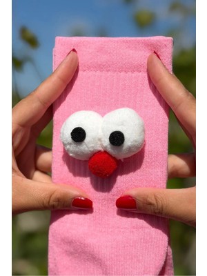 Lou Socks Unisex Pembe Pörtlek Gözlü Eğlenceli Soket Çorap