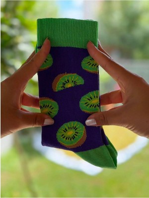 Lou Socks Unisex Sağlı Sollu Kivi Desenli Soket Çorap