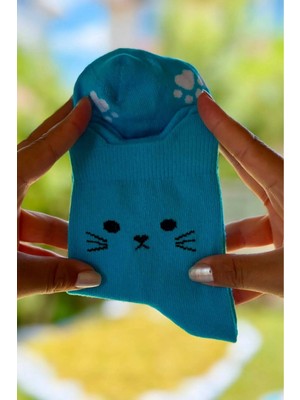 Lou Socks Unisex Sevimli Kedi Kulaklı Pati Desenli Soket Çorap