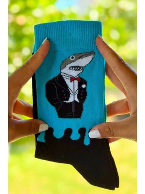 Lou Socks Unisex Köpek Balığı Desenli Renkli Soket Çorap