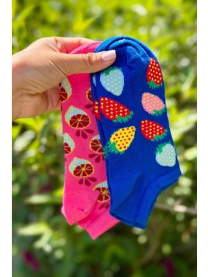 Lou Socks Unisex 2'li Çilek ve Narenciye Desenli Patik Çorap