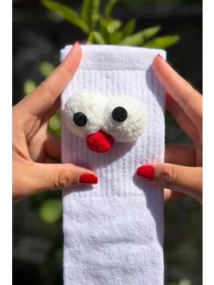 Lou Socks Unisex Beyaz Pörtlek Gözlü Eğlenceli Soket Çorap
