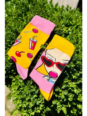 Lou Socks Unisex Sağlı Sollu Şekerli Kız Desenli Soket Çorap