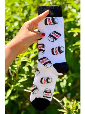 Lou Socks Unisex Siyah Beyaz Nutella Tasarım Soket Çorap