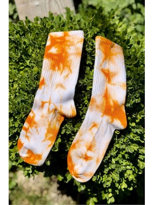 Lou Socks Unisex Turuncu Batik Desenli Soket Spor Çorap