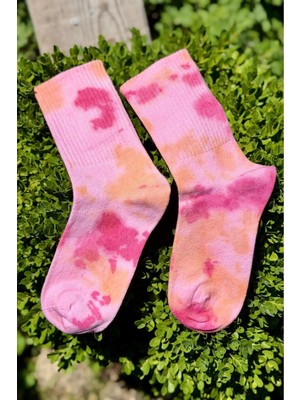 Lou Socks Unisex Pembe Batik Desenli Soket Spor Çorap