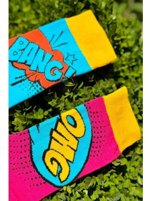 Lou Socks Unisex Sağlı Sollu Bang Pow Desenli Soket Çorap