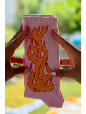 Lou Socks Unisex Pembe Alev Desenli Renkli Soket Çorap
