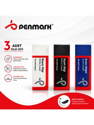 Danacı Kırtasiye Penmark Silgi Seti 3 Adet Sınav Silgisi,siyah Silgi,beyaz Silgi 3 Adet Yumaşak Iz Bırakmaz Silgi