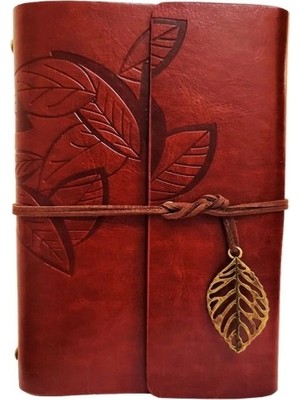 Yaprak Desenli Kahverengi Deri Defter