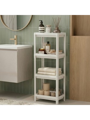 Snippy Puyol - 4 Katlı Hazneli Plastik Raflı Banyo Mutfak Düzenleyici Mutfak Rafı Banyo Salon Raf Ünitesi 102X36X23
