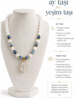 Solare Accessories Ay Taşı ve Yeşim Taşlı Doğal Taş Kolye – Altın Kaplama Damla Uçlu Tasarım Kolye