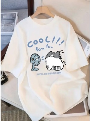 Nigrum Pardus Nıgrum Pardus Cool Fun Fun Baskılı Yuvarlak Yaka %100 Pamuk Büyük Beden Relax Kadın T-Shırt