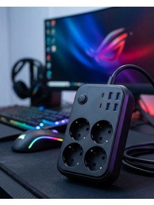 Elivora Akım Korumalı Çoklu Priz 4 USB 2 Type C 4 Priz Güvenli ve Hızlı Şarj