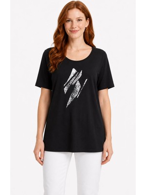 Neden Tekstil Kadın Siyah Baskılı Rahat Kesim T-Shirt