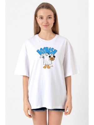 Donal Boobash Halloween Beyaz Kadın Oversize Tshirt