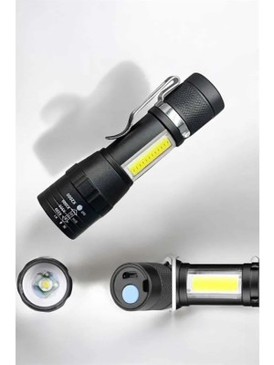 Elivora El Feneri LED USB Şarjlı Zoom Mini LED Işık Acil Durum Feneri