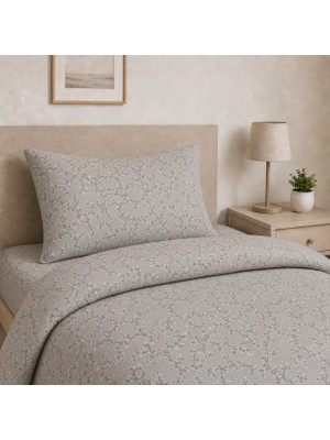 Freyja Home %100 Pamuk Tek Kişilik Lastikli Çarşaflı Nevresim Takımı | Bej Vintage Çiçek