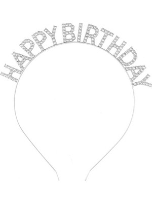 Gümüş Kristal Taşlı Happy Birthday Tacı