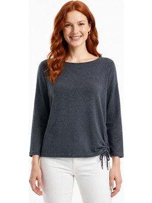 Neden Tekstil Kadın Bağcıklı Yan Detaylı Uzun Kollu Basic Bluz
