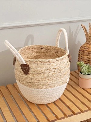 Nomikase Renk Bloklu Hasır Sepet, 23X23X22 Cm, Şık ve Dayanıklı Tasarım