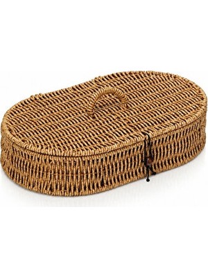 Nomikase Kapaklı Rattan Oval Organizer Sepet - Dekoratif ve Çok Amaçlı Saklama Kutus