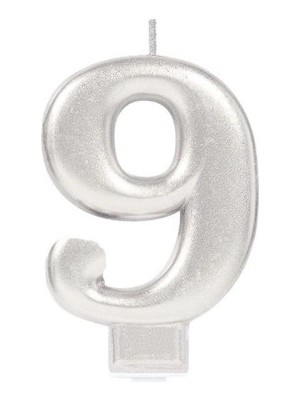 9 Rakamı Mum Gümüş Renk