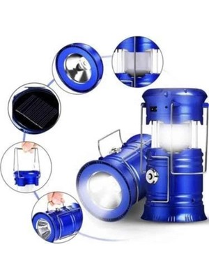 Elivora Kamp Lambası Solar Şarjlı Kızaklı Kamp Feneri LED Lamba Işıldak