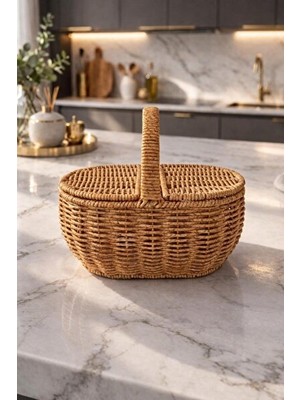 Nomikase Mini Oval Hasır Rattan Organizer Sepet, Masaüstü ve Banyo Düzenleyici
