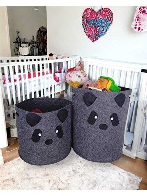 Nomikase Koyu Gri Panda Keçe Çocuk Oyuncak Sepeti