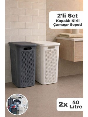Nomikase Kapaklı Delikli Slim Çamaşır Sepeti - Banyo ve Çamaşır Düzeni