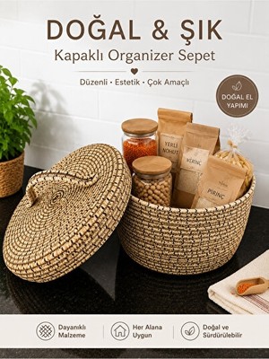 Nomikase Kapaklı Jüt Sepet, Organizer ve Saklama Için Şık Çözüm