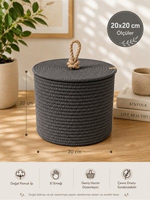 Nomikase 20X20 cm Hasır Görünümlü Dekoratif Kapaklı Sepet, Şık Saklama Alanı