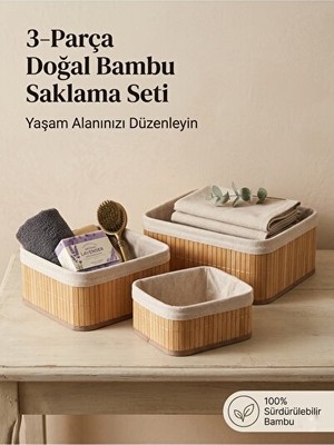 Nomikase Kare Bambu Sepet 3'lü Organizer Seti ile Pratik Saklama