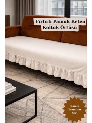 Empressco Fırfırlı Bohem Pamuk Keten Koltuk Örtüsü, Kaymaz, Yıkanabilir, Modern Tarz