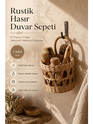 Nomikase El Örgüsü Bohem Hasır Duvar Sepeti, Dekoratif Saklama Çözümü