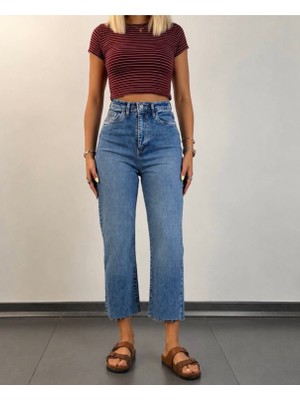 Aida Fashion Kesik Paça Detay Mom Fit Jeans