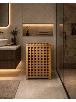 Nomikase Bambu Kapaklı Modern Banyo Çamaşır Sepeti, 100 Litre Hacimli