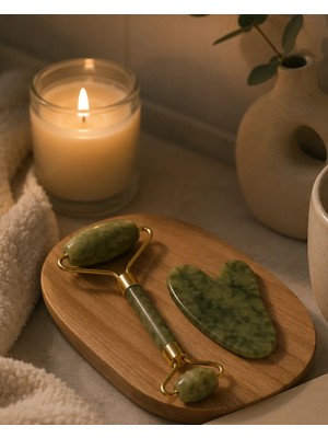 Elivora 2 Parça Jade Stone Cilt Bakım Seti Şişkinlik Karşıtı Yüz Masajı