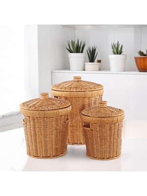 Nomikase Rattan 3'lü Kapaklı Patates ve Soğan Sepeti, Pratik ve Estetik Saklama