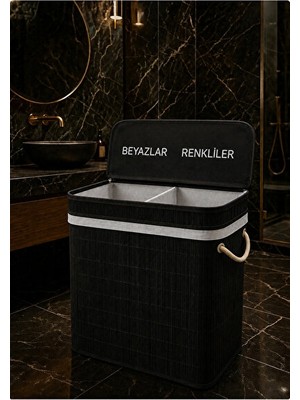 Nomikase Modern Bambu Ayrı Bölmeli Çamaşır Sepeti, 100 Litre