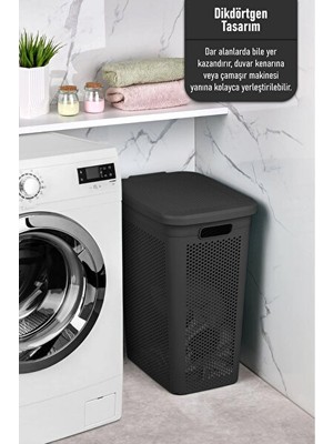 Nomikase Slim Kapaklı Dekoratif Çamaşır Sepeti - 39 Litre, Modern Tasarım