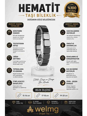 welmg Hematit Taşı Bileklik-Doğal Hematit Taşı-Kare Hematit Bileklik