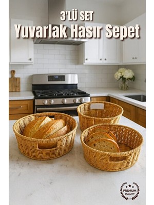 Nomikase Yuvarlak Kulplu Hasır Sepet Seti – Dekoratif ve Çok Amaçlı Organizer