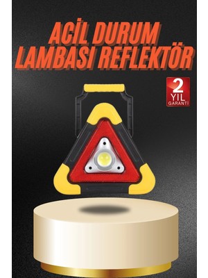 Elivora Işıklı Ikaz Lambası Reflektör Şarjlı Işıklı Üçgen LED Acil Durum Feneri